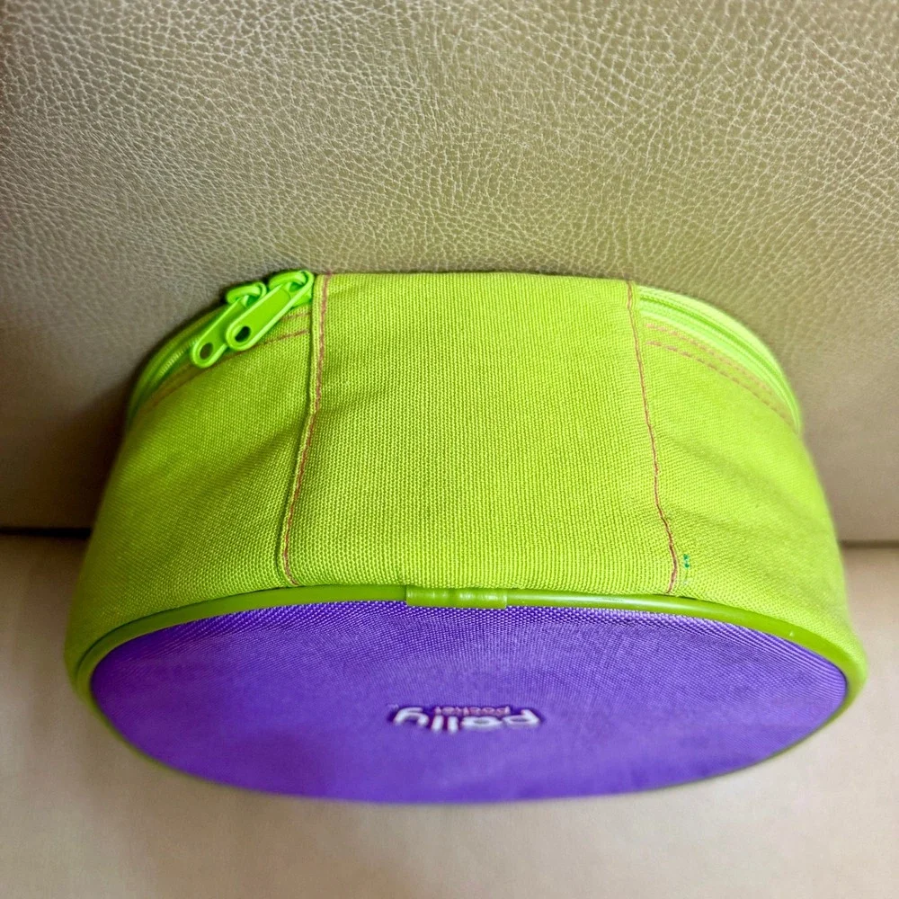 Vintage Polly Pocket Carrying Case Purple Lime Green Round Storage Bag 2000s